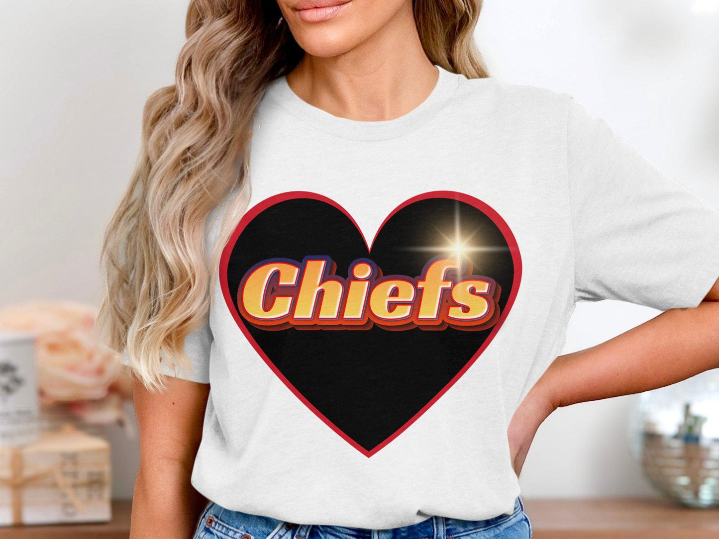 Chiefs Heart Design T-Shirt, Bold Chiefs Fan Tee, Perfect for Sports Enthusiasts, Unique Graphic Tee, Game Day Apparel