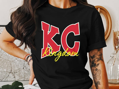 KC Kingdom T-Shirt, Bold Red Lettering, Perfect Fan Apparel, Unique KC Kingdom Design, Casual Wear, Comfortable Tee