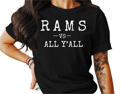 Funny Football Fan T-Shirt, Rams vs All Y'all, Game Day Tee, Unisex Graphic Tee, Vintage Style Sports Shirt, Gift for Fans