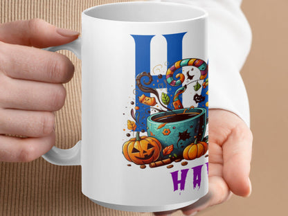 Happy HalloThankmas Mug, Colorful Holiday Mug, Halloween Thanksgiving Christmas Mug, Festive Coffee Cup, Seasonal Gift Mug