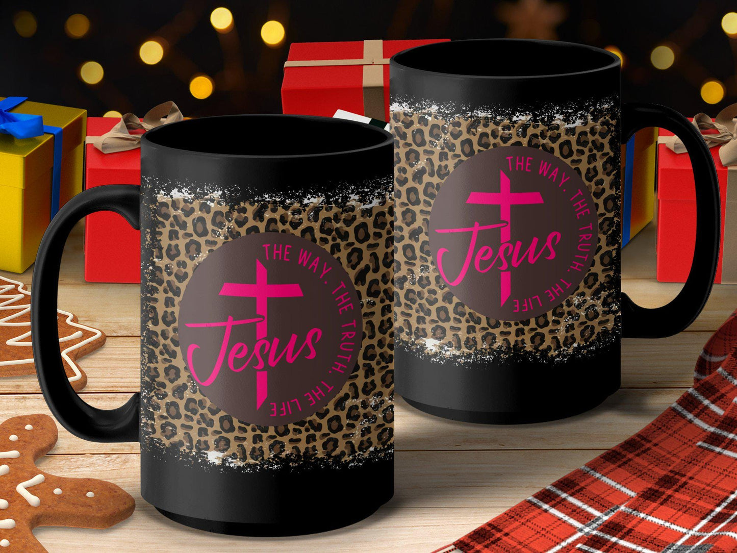 Inspirational Jesus Mug, The Way The Truth The Life, Leopard Print Background, Christian Faith Gift, Religious Coffee Cup