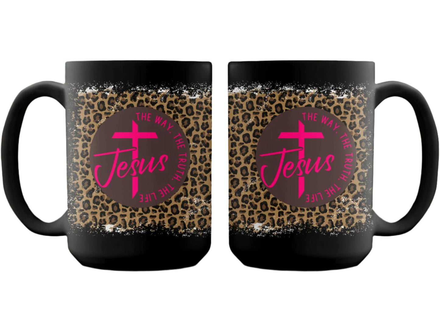 Inspirational Jesus Mug, The Way The Truth The Life, Leopard Print Background, Christian Faith Gift, Religious Coffee Cup